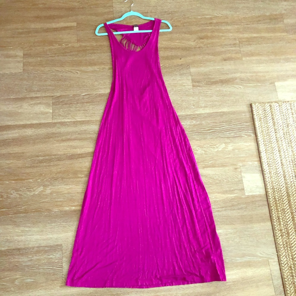 Fuschia maxi dress with back cutout